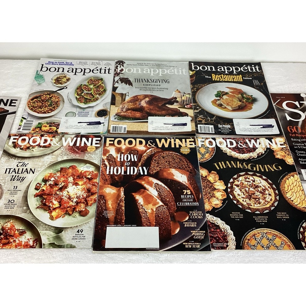 Bon Appetit Food & Wine‎ Magazine Lot of 8 Issues Holidays Thanksgiving Dessert